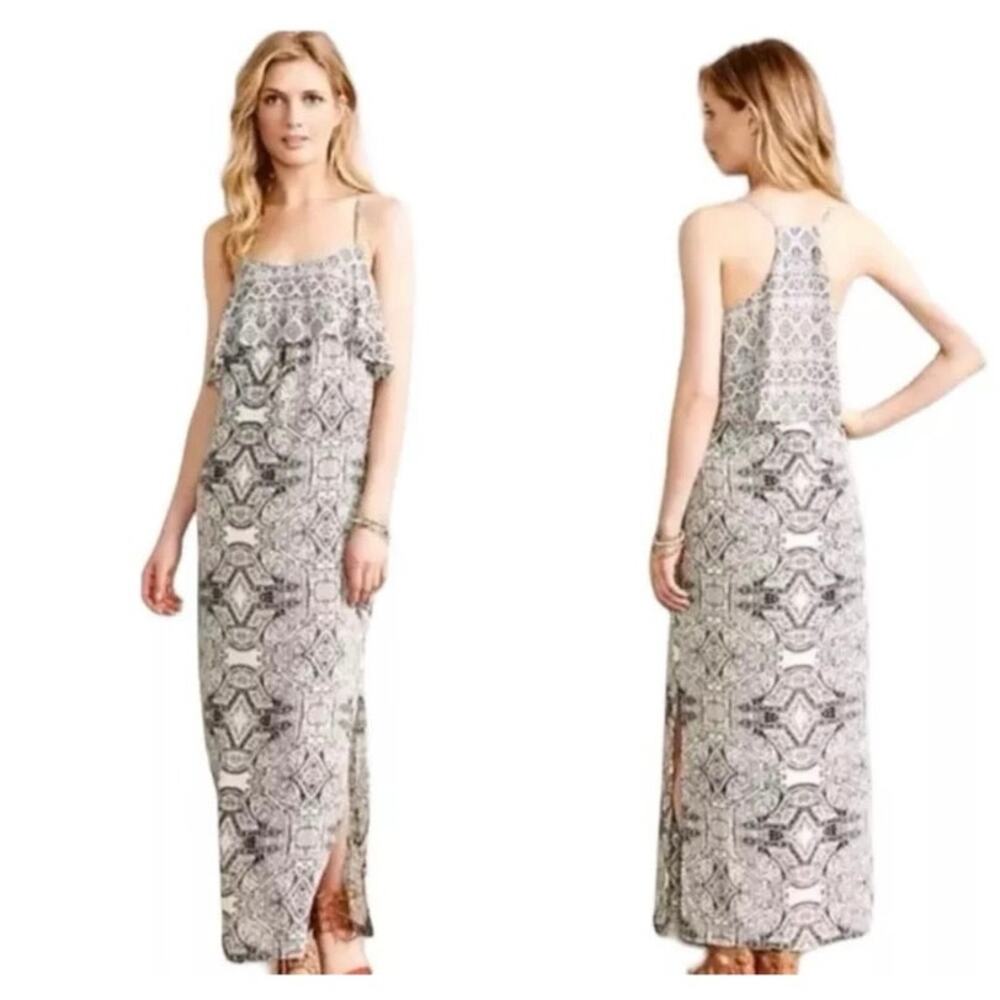 Anthropologie Vanessa Virginia Talitha Black White Maxi Halter Top Dress Size 4